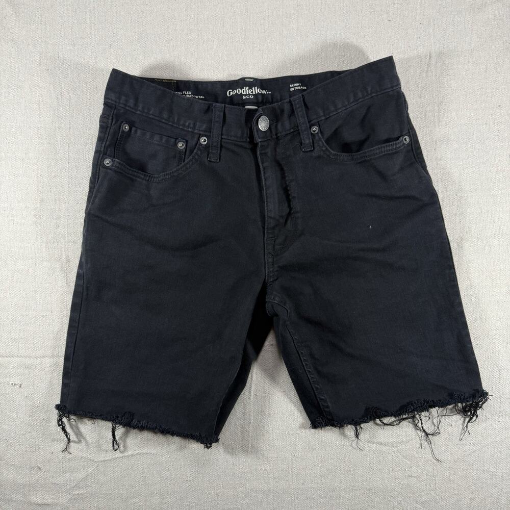Goodfellow Co Mens 32 Black Denim Shorts Skinny Raw Hem Total Flex Cutoff Jeans